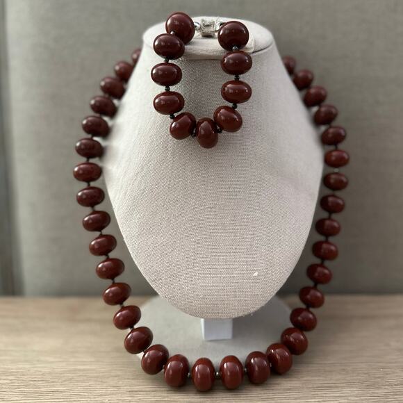 Vintage 925 Sterling Silver Red Jasper Beaded Jewelry Set- 2pc - Picture 1 of 12